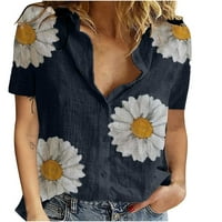 RBAOFUJIE Košulje za žene Ženska modna casual Ljetna majica s kratkim rukavima na gumbinu majicu Top