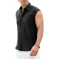 Muške opruge Ljeto pamučno posteljina Ležerne prilike odvojite košulje bez rukava na vrhu bluza crna m