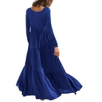 Fattazi Womne Ležerna haljina labava suknja s dugim rukavima sa okruglim vratom i asimetričnim ležaljkama