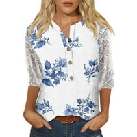 Mrigtriles majice s dugim rukavima za žene cvjetna tunika kratkih rukava s kratkim rukavima V izrez Henley Bluzes Top majica