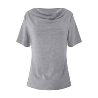 Entyinea Women Plus veličine vrhova ruffled ovratnik kratki rukav na vrhu ležerne bluze u boji sive s
