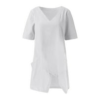Amidoa posteljine za žene Ležerne prilike kratkog rukava za prevelike rukave plus veličina V izrez nepravilna hem Elegantna bluza