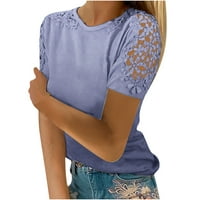 Žene Dressy vrhovi i bluze Elegantni gradijent Ispis O-izrez Čipka za patchwork Casual Comfy izdubljena majica kratkih rukava (L, Ljubičasta)