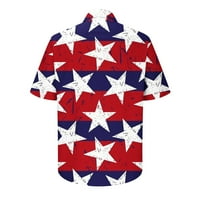 MENS USA Dan nezavisnosti 4. jula Majica Početna Vintage Ispis Dugme Pocket posteljina majica rever s kratkim rukavima Crveni XXL