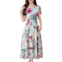 Ženska haljina za dugu haljinu scoop swing haljine kratkih rukava cvijeće za cvijeće haljine ljetne