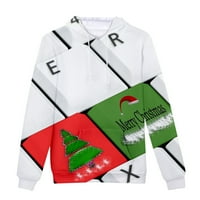 Štedni duksevi za muškarce udobni božićni džemper flis digitalni tisak dukserice s kapuljačom, bijela