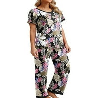 Aunavey Womens Pidžama Postavite majicu kratkih rukava Top i hlače Spavaća odjeća Ladies Soft PJS salon
