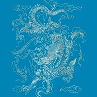 Vintage kineski zmaj batik muški tirkizni plavi grafički tee - dizajn od strane ljudi l