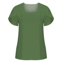 Yuwull Ženska ljetna casual vrhova Petal kratki rukav Tunik TOP za gamaše Squarect majica s labavom bluzom Smmer Solid Boja Flowy Masple Green