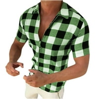 Muški kratki rukav Zip up plaid majica rever ovratnik rešetke patent slim fit t majica bluza sportski vrhovi