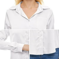 Needbo Ženska bluza Satin Silk Dugi rukav dolje majice sa džepom Ležerne prilike, Bijeli XS-3XL