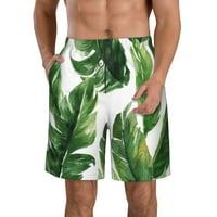 Akvarel zeleni tropski listovi uzorak muške plažne kratke hlače bijele velike