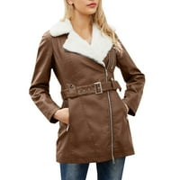 HWMODOU ženska jakna Čvrsta boja sa spuštenim ovratnikom dugih rukava jesen zima novi kožni rever sa