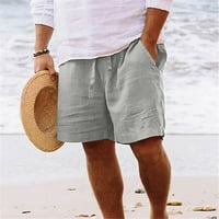 QiaOCaity kratke hlače za muškarce Ležerne prilike čvrsti džep elastični struk ravno poluvreme za hlače Sportske hlače za slobodno vrijeme Sive s