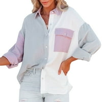 Ženska majica srednjeg dijela kontrastna boja rever u casual stilu Jednoj grudi s dugim rukavima