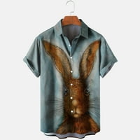 Mens odobrenje ispod 5 dolara, muški Uskršnji ispisani jednokrevetni košulja Ležerne prilike labave ispisane džepove, smeđi XL