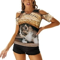 Mačka sa šeširom Ženska majica kratkih rukava hladna majica za majicu Tee bluza