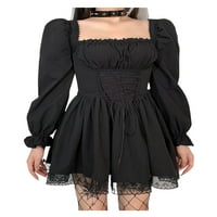 Žene Gothic Lolita haljine lisnatni rukavi kvadratni vrat Grunge slojeviti čipke pankerke y2k haljine
