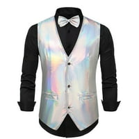 Muški V-izrez Disco Shiny Case Casur AirstCoat Suit prsluk prsluk gilet vintage vrhovi srebrni 2xl