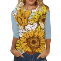 Ženska moda O-izret casual tri četvrtina suncokretovog tiska za ispis majica Plus size bluzes košulja Dressy za jesen