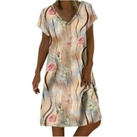 Yuwull Ljetna haljina za žene, ljetne ženske plus veličine Thirt haljine kratki rukav V izrez ruffle