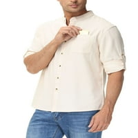 PDBOKEW Muška pamučna posteljina Henley majica s dugim rukavima Hippie Casual Beach T majice za muškarce Khaki XL