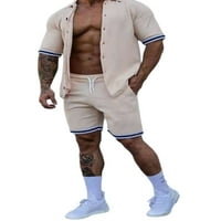 Glonme Men Workout odijelo Ljetne odjeće Kratki rukav Jednobojni trenerka Jogger Set Khaki Xl