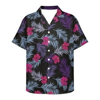 Mens Hawaii cvjetne majice kratki rukav vlagu Wicking Dugme za sušenje košulja dolje Tropska kuća za odmor Slim Fit Purple XXL