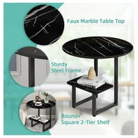Bočni stol sa policama za skladištenje, metalna konstrukcija Kava za kavu Moderni okrugli krajnji sto, stol za kauč, za dnevni boravak, spavaću sobu, crna