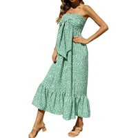 Duge haljine boemske ljetne haljine za žene elegantna cvjetna tiskana casual haljina za plažu zelena