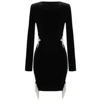 V-izrez s dugim rukavima Čvrsta ležerna nepravilna udobna crna haljina za žene za žene veličine L