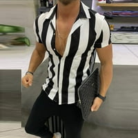 SHPWFBE kratki rukav muški modni ispisani spajanje šarene trake labave košulje