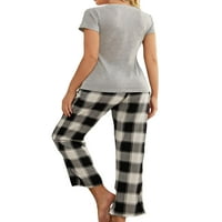 Glonme Women Check Lounge Set Casual Dailywer Sleep odjeća V izrez Pajamas setovi salona sa džepovima