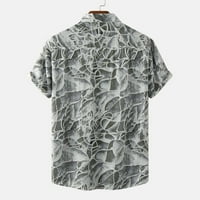 Hawaii tiskane košulje za muškarce prevelizirani FIT CRATHLEVE LJETNO GUMBE DO NOVOG MAJICA Udobno rastezanje modnih majica sive XL