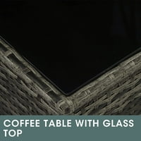 Royalcraft Modularne kolekcije Grey Wicker Skladištenje Bo i vanjski stol za kavu, stakleni gornji pleten,