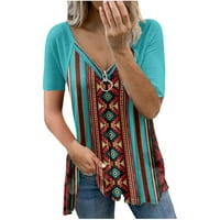 Košulje zapadnih azteka za žene sa zatvaračem sprijeda sa retrom masičsima casual kratkih rukava Vintage Etnic stil tiho
