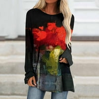 Žene klasične cvijeće Štampane lisne vrhove dugih rukava T-majice Crewneck Plus size bluze košulja košulja za jesen