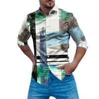 Muške majice patchwork ispisani ovratnik na dugih rukava modni casual blok spajanje rever gumba za odjeću