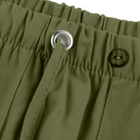 Ovecza linen hlače muškarci sa džepovima Dugme Muške hlače Ležerne prilike opuštene fit pamučne vučne žlijebove Muške opuštene fit elastične struke Muške morske pantalone Vojska Green l