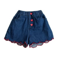 Djevojka za malinu ljetnu mornaricu plava boja crvena vezena čipka traper kratke hlače Love gumb s džepovima