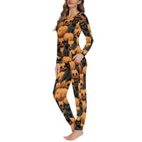 Crne mačke žene pidžama veličine 3xl Comfy Halloween bundeve party večeri za žene za spavanje za spavanje slobodno vrijeme pidžama žene