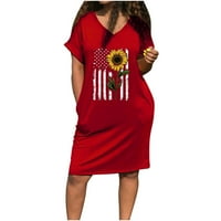Ersazi Dan nezavisnosti Četvrti ženski povremeni modni ispis džep s kratkim rukavima V-izrez haljina