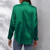 Ženska košulja za džuroine bluza Softin labavi fit kaput casual džemper spušta dolje na vrhu saten imitacija