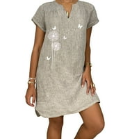 Ženska ljetna casual moda Print kratki rukav V-izrez labav pamučna haljina