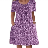 Žene O-izrez ljetna haljina casual labav kratki rukav Boho cvjetni print midi haljina bagegy comfy dress