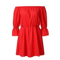 Maytalsoy Women haljina od ramena Čvrsta boja odjeća ruffled rukava jesen haljina, ružičasta, crvena