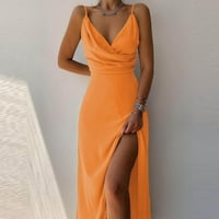 Haljine za žene Seksi A-line bez rukava s rukavima V-izrez darke sa zatvaračem Dugo ljetne haljine, narandžasti XL