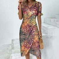 Ženska ljetna casual mini haljina V izrez A-line boho ditsy cvjetni flonunce rukavac omotač haljine