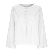 Prime Day Deal Women Comfy majice Dugme s dugim rukavima Plus Veličina Ležerne prilike Ogrlice za ovratnik Blouse White, L