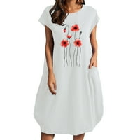 Bigersell Women Haljina Ženska haljina s kratkim rukavima s kratkim rukavima s pokucama Midi haljina ženske haljine Ženske plus klizne haljine, stil 26413, bijeli s